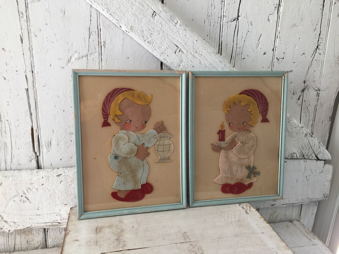 Framed Nursery Wall Decor Vintage Felt Art Work Boy Girl - Etsy