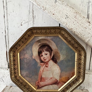 large tin box octagon shape double sided boy girl Victorian with vintage sewing supplies image 2
