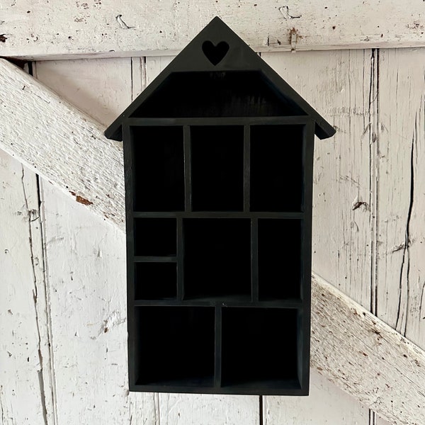 Wooden Cubby House shaped 10 sections with heart Painted Dark Gray Repurposed