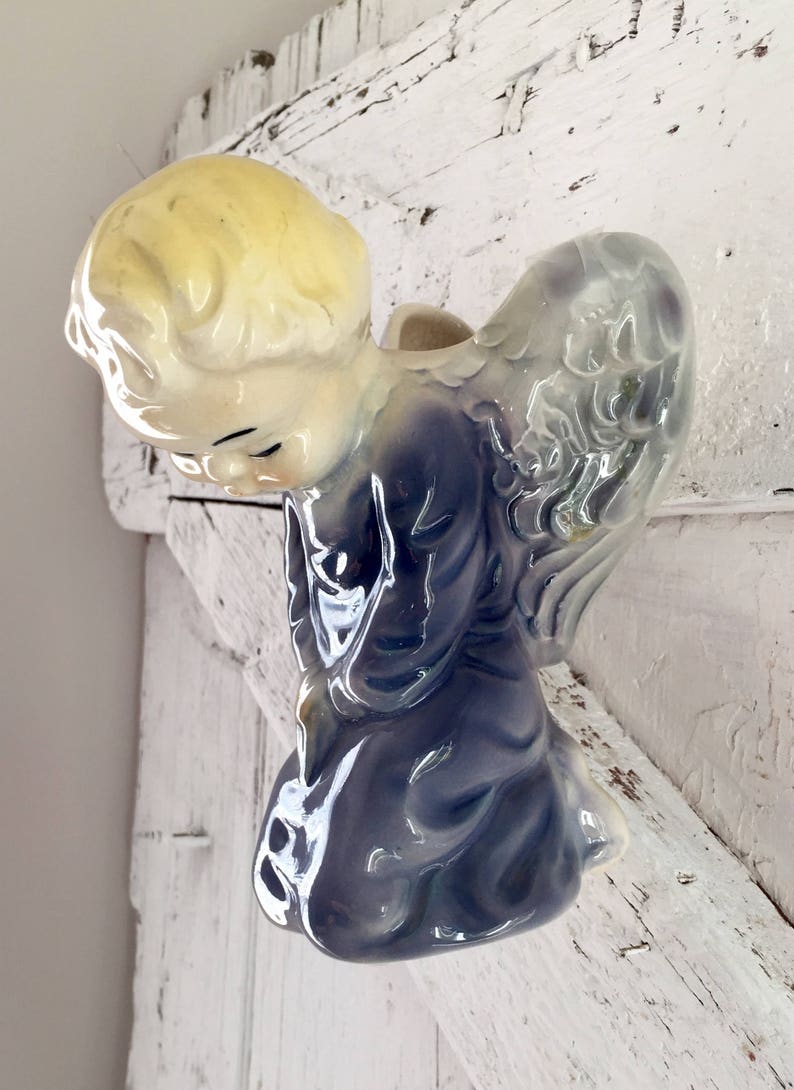 Angel Wall Pocket Royal Copley Angel Vase Blue White Ceramic Etsy