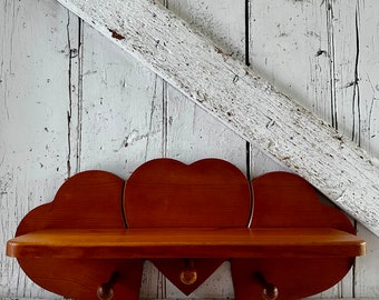 Wooden Shelf heart shaped vintage pine wall shelf with hooks