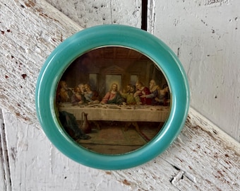 Vintage Abendmahl des Herren im runden Kunststoffrahmen