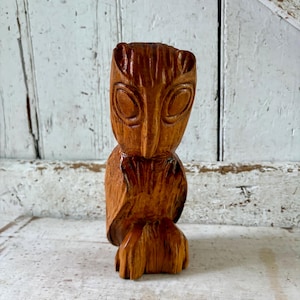 Wood Owl Hand Carved from wood Vintage  Wooden Owl