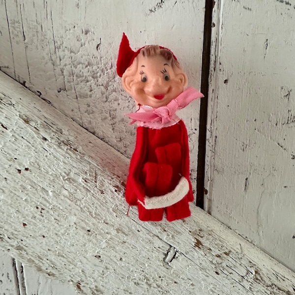 Elf Knee Hugger red felt vintage small size Elf elf Pixie fairy Christmas Ornament decoration