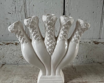 Vase Bud Vase cinq doigts vintage en céramique blanche