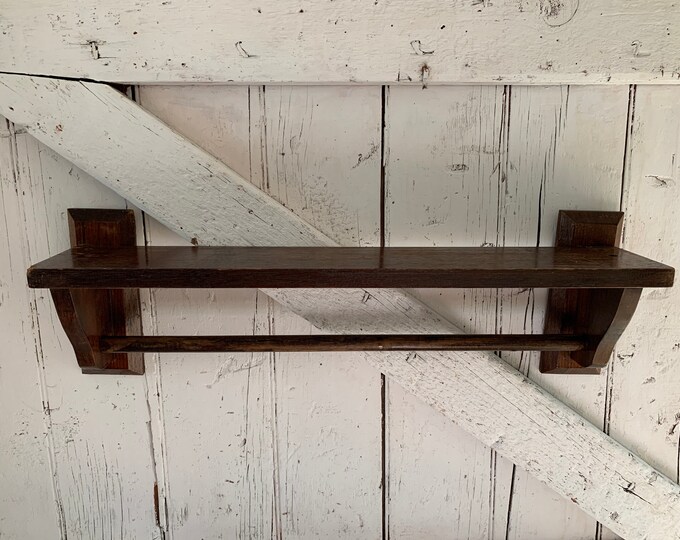 Towel Rail Wooden Shelf With Towel Rail Towel Rack Wall Etsy