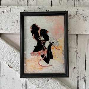 Framed Silhouette Lady Playing Cards vintage  black silver lady on Foil