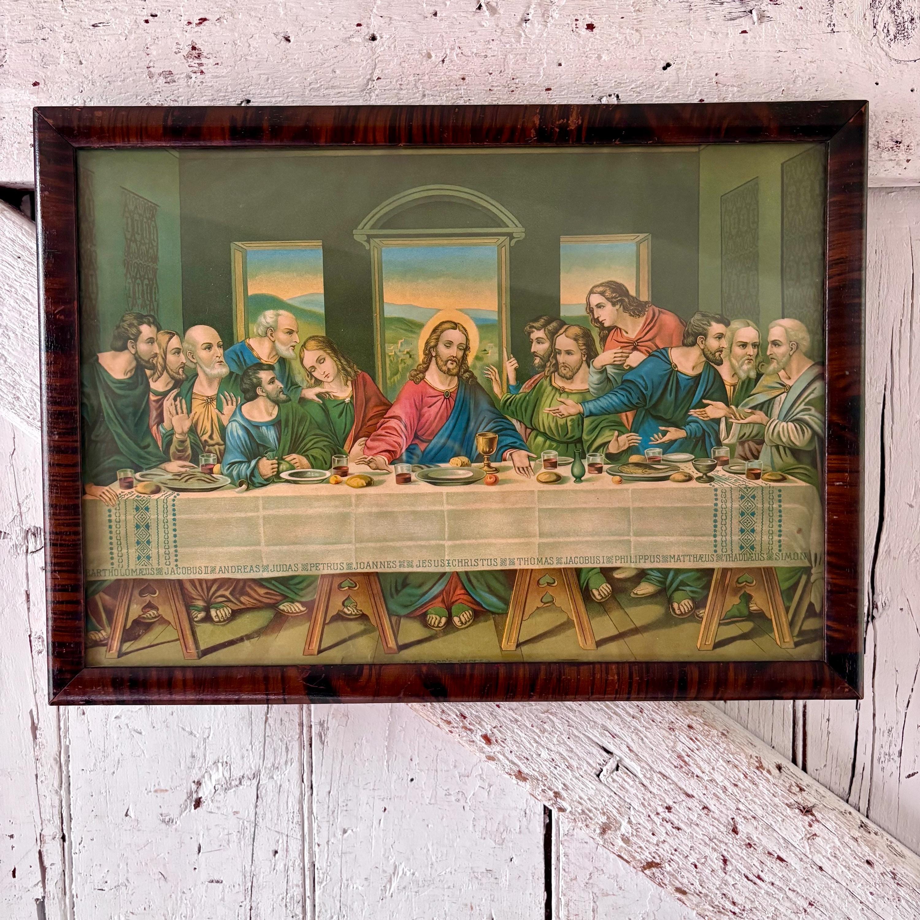 最後の晩餐 絵画 木製絵画　アンティーク絵画 アンティークフレーム 貴族の最後の晩餐 レオナルド・ダ