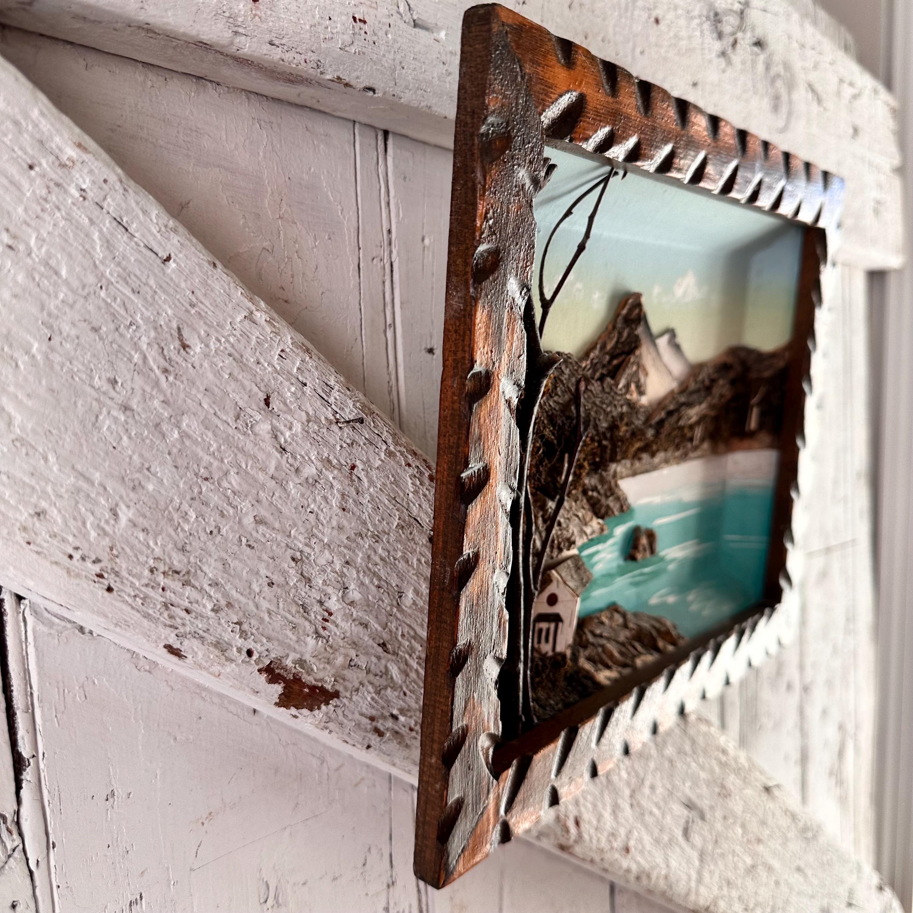 Japanese Bark Moss 3D Framed Wall Art Diorama Vintage Mid Century