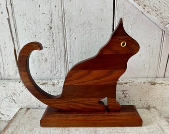 Wooden Cat Handmade cat vintage Kitten cat