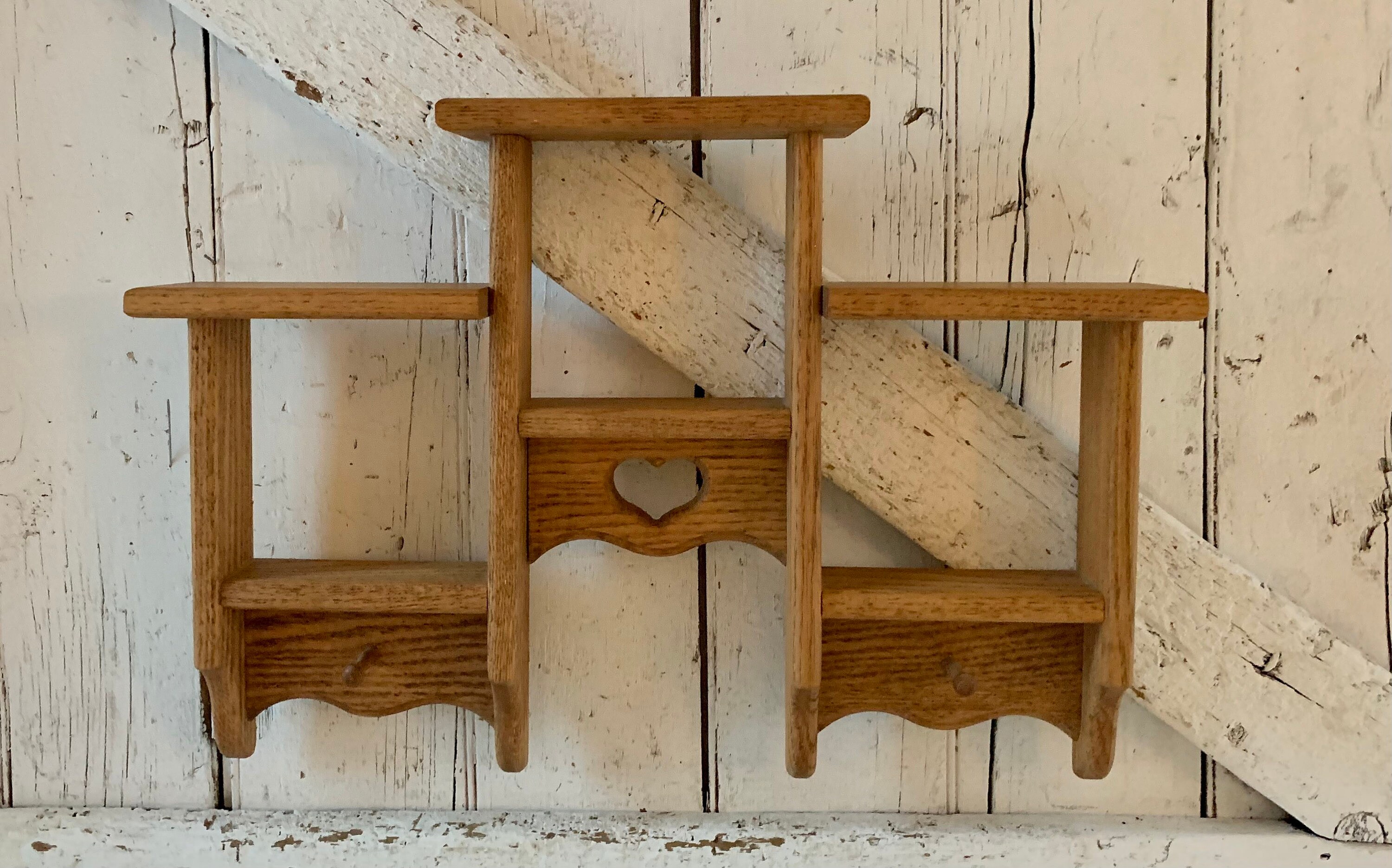 Wood Wall Shelf With Cubbies Vintage Curio Shelf With Hooks Etsy