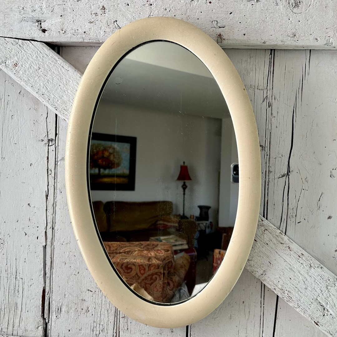 Antique Oval Mirror White Wooden Vintage Mirror 22 X 15 Inch Etsy