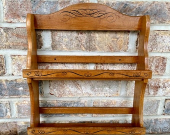 Wooden Spice rack with two shelves vintage spice shelf