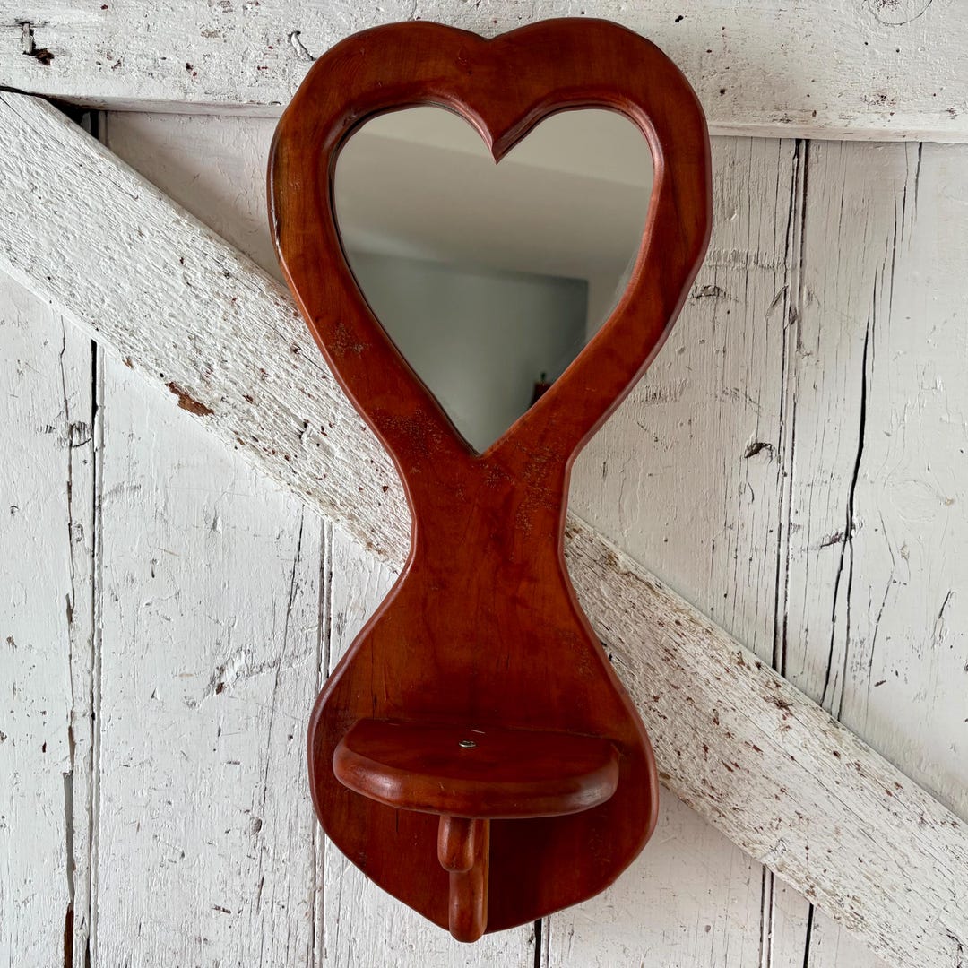 Heart Mirror With Shelf Wood Handmade Vintage - Etsy