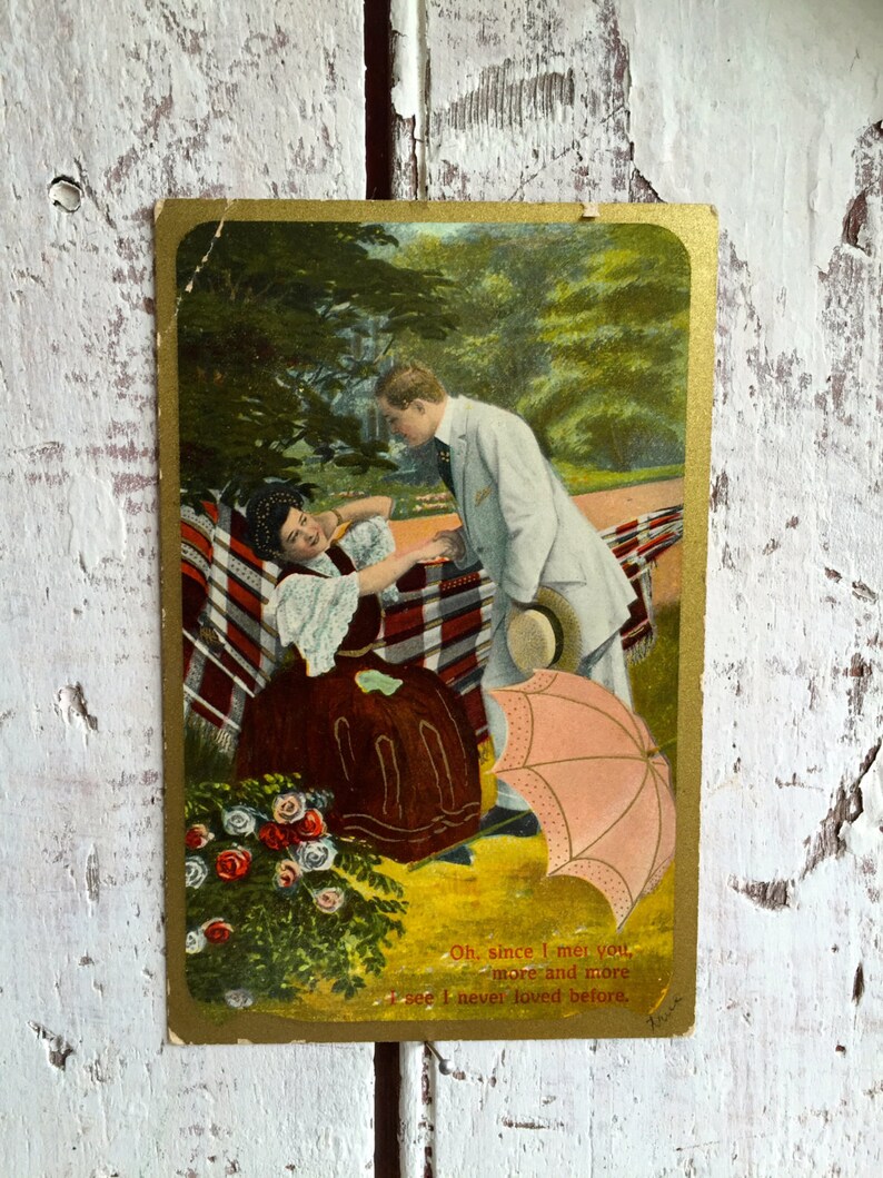 antique post card lovers sitting on a hammock vintage picture to frame