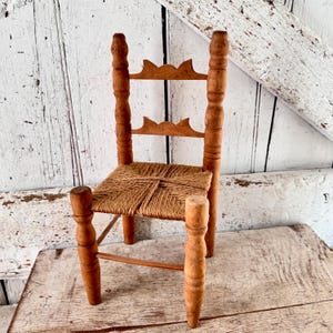 Doll Chair wood twine seat vintage toy chair
