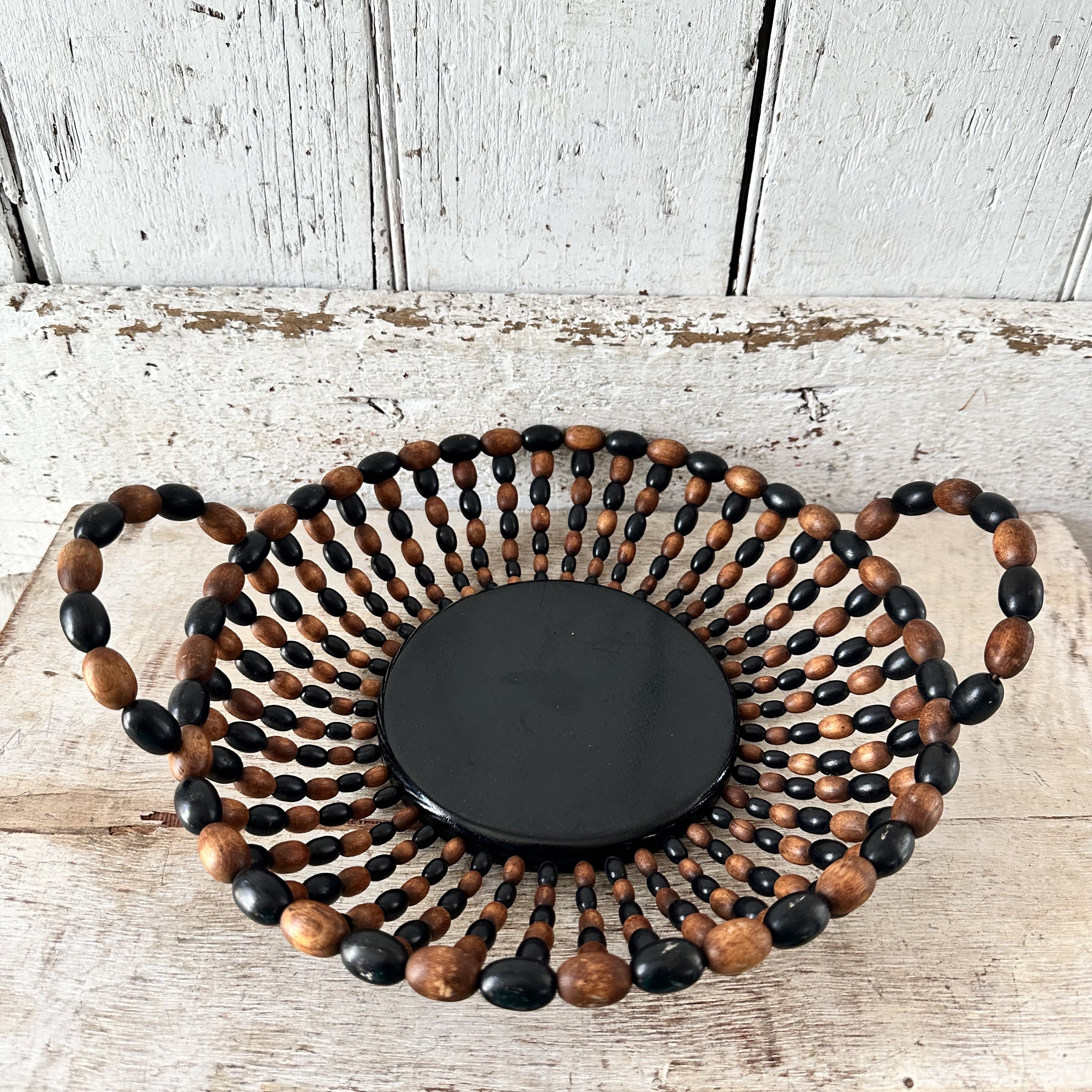 Bead Basket Made of Wooden Beads Vintage Basket Wall Display - Etsy