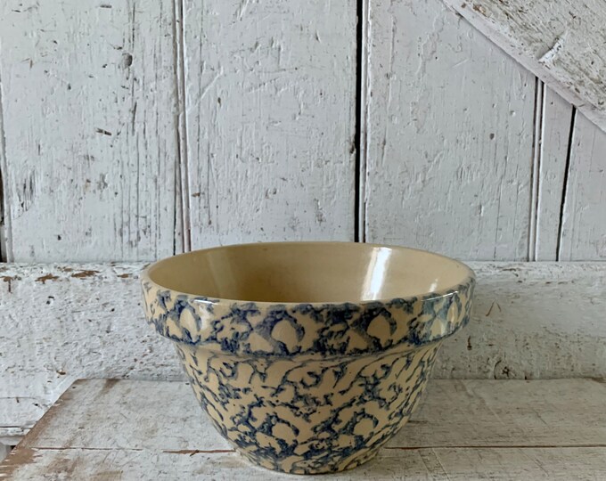 Blue Spongeware Pottery Bowl Vintage Blue and White Stoneware Bowl - Etsy