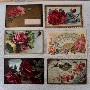 Postales antiguas Lote de 6 flores con los mejores deseos, principios del siglo XX