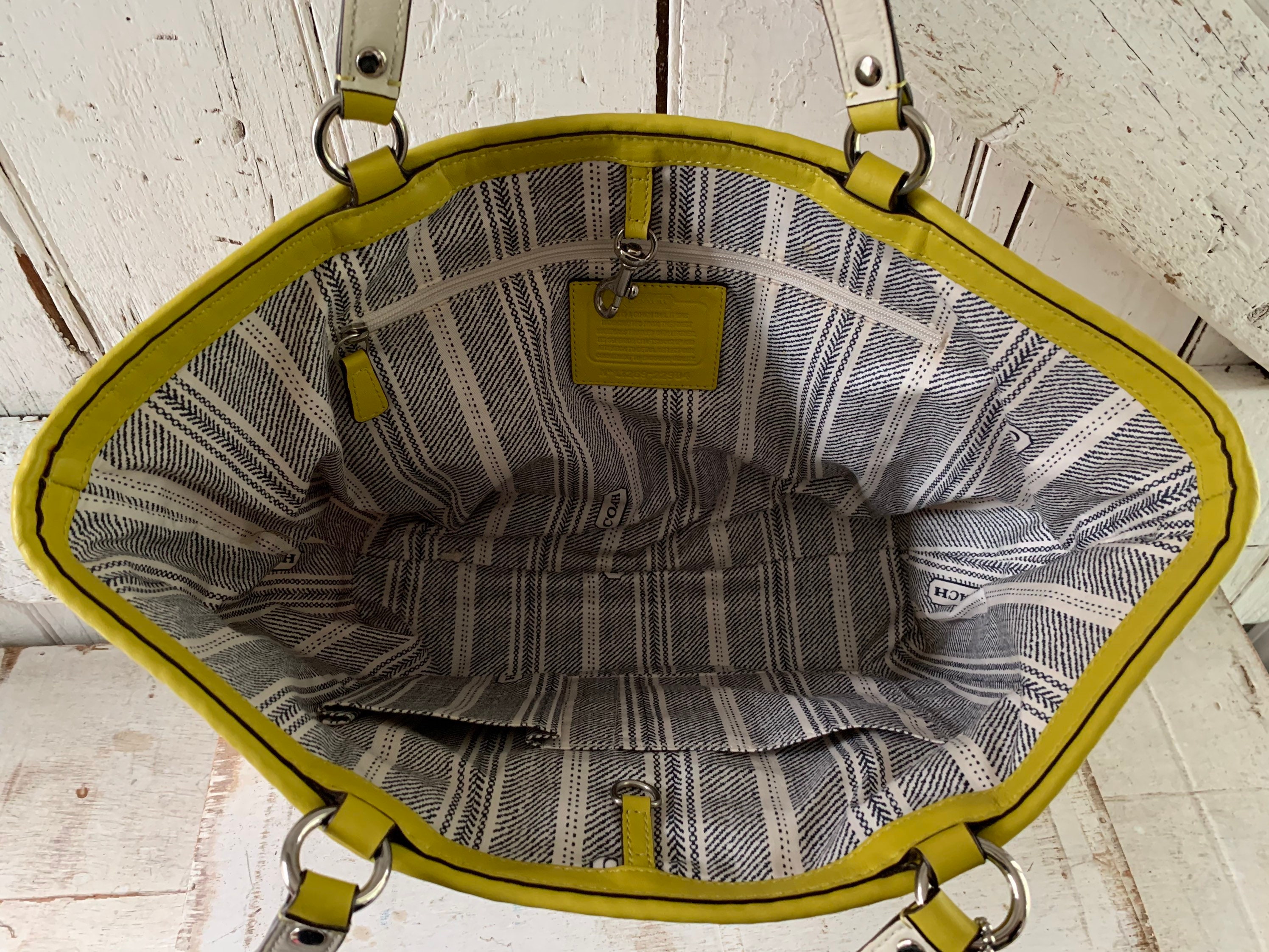 Vintage Coach Bag Lime Green Straw Tote Shoulder Bag Silver 