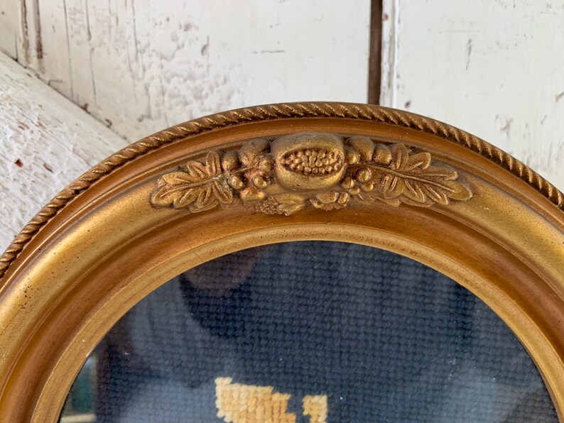Antique Oval Frame Carved Wood Gold With Needle Point With Etsy