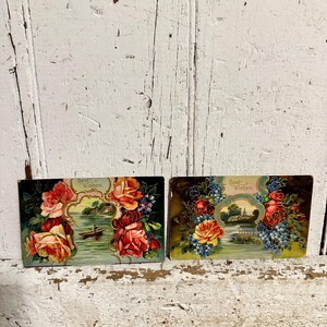 Par de postales antiguas con los mejores deseos en relieve, década de 1900