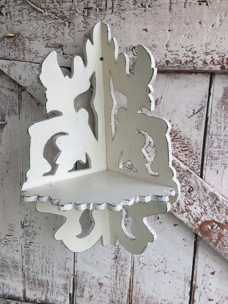 White corner wall shelf shabby chic chalk painted corner shelf Etsy