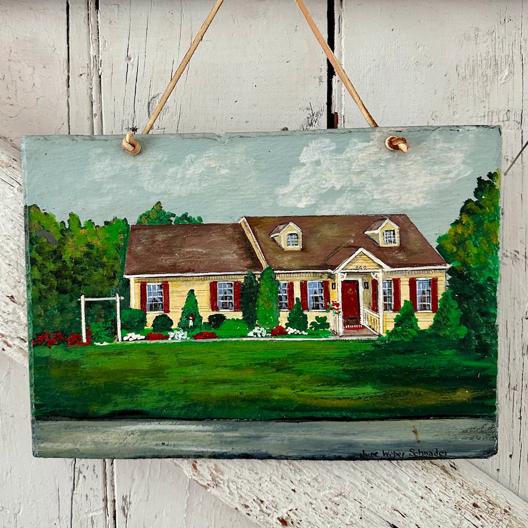 House Oil Painting on Slate Vintage Wall Art Etsy