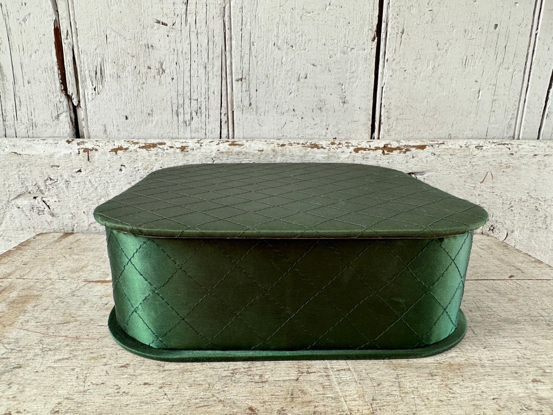 Quilted Dresser Vanity Box Green Satin Quilted Handkerchief Etsy