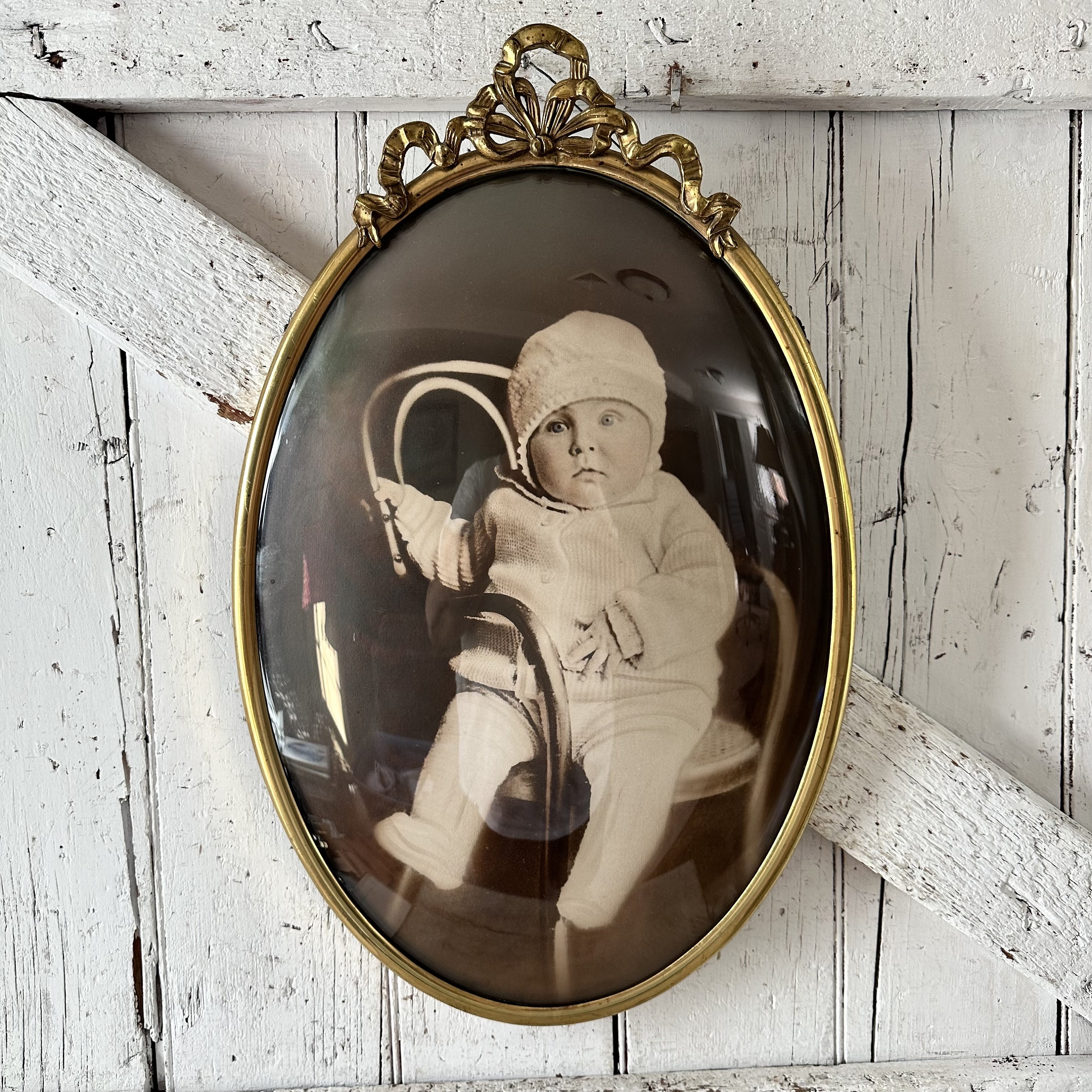 Antique oval metal picture frame convex glass - Etsy 日本
