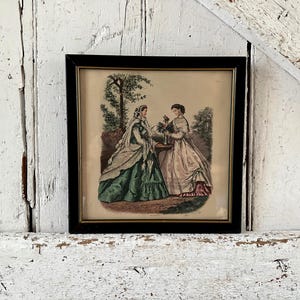 Antique Paris Fashion Print in vintage Black gold frame La mode Illustree fashion plate