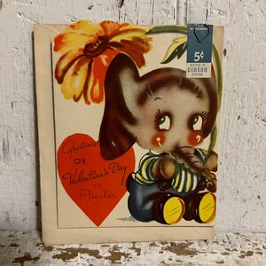 Teachers Valentine card elephant card unsigned old new vintage valentines