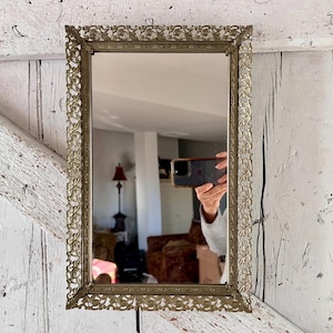 Mirror Tray ornate metal tray gold frame vintage