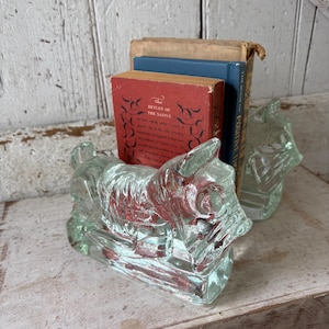 Glass Scottie Dogs Bookends Door Stops Vintage Glass Terrier Dogs