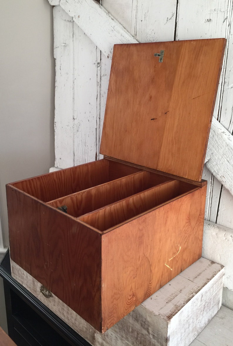 Wooden Box With Lid Dividers Vintage Wood
