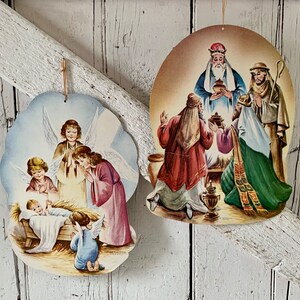 Ángeles troquelados de Navidad Niño Jesús Reyes Magos cinco vintage Cartón