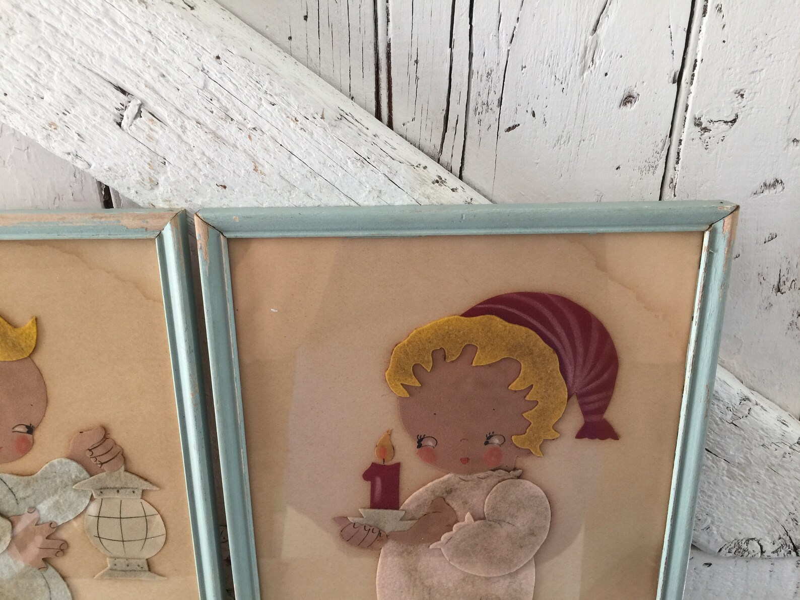 Framed Nursery Wall Decor Vintage Felt Art Work Boy Girl - Etsy