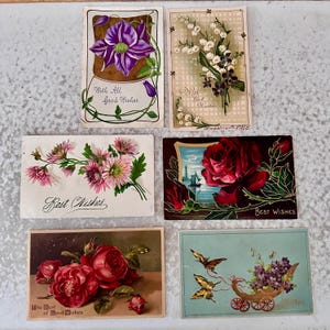 Postales antiguas Lote de 6 flores con los mejores deseos, principios del siglo XX