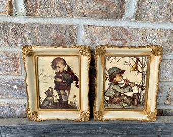 Vintage White and Gold frame white set of two ornate frames resin