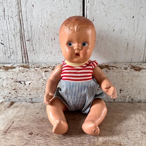 Antique Composite Boy Doll In blue red sailor suit
