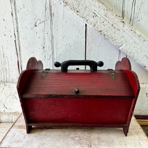 Antique Wood Sewing Box Basket vintage primitive wooden storage box