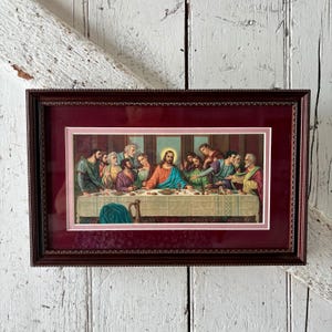 Lords Last Supper Print In Vintage Wood Frame 13 x 8 size frame