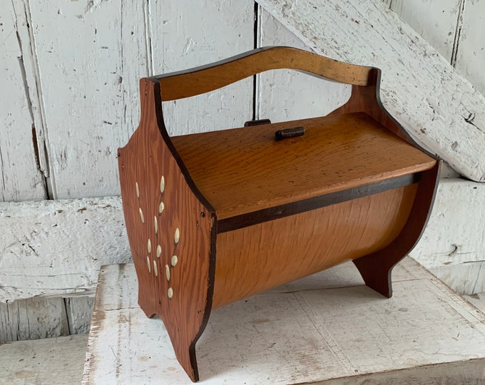 Antique Wooden Sewing Box Basket Wooden Storage Box With Pussie Willows