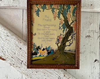 Antique Friendship Poem Framed vintage wood Art Deco 1920's Wall decor