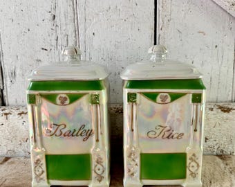 ディープハウス、ソウル大名盤カバー！Paris Green - Oh Yes Canister Set Porcelain Rice Barley Vintage Victoria Czechoslovakia