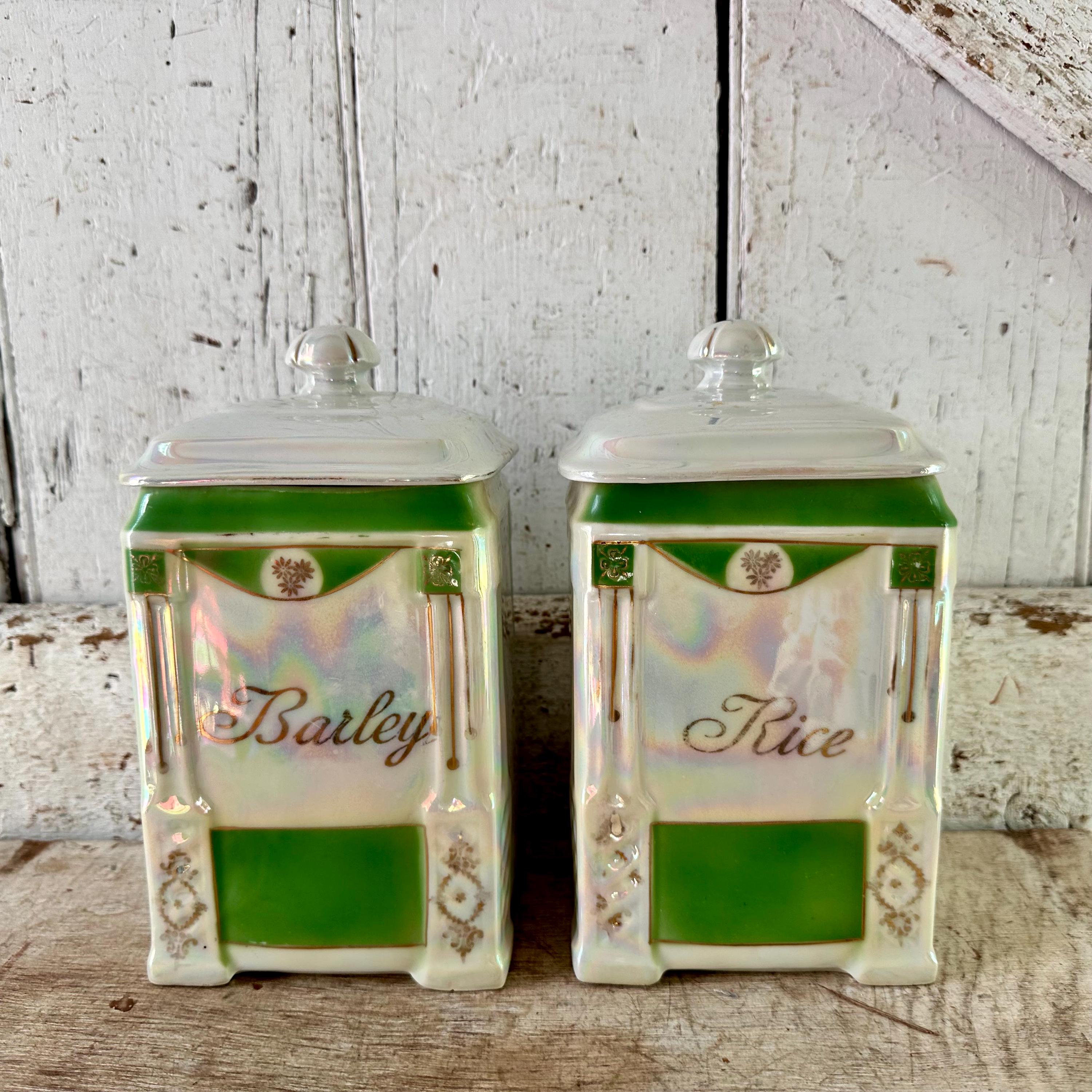 Canister Set Porcelain Rice Barley Vintage Victoria Czechoslovakia