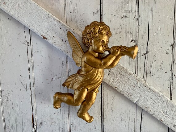 Cherub Angel Wall Decor Syroco 1960s Angel Blowing Horn Etsy Sweden