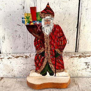 Wood Santa Claus wooden hand painted vintage handmade Santa Christmas primitive