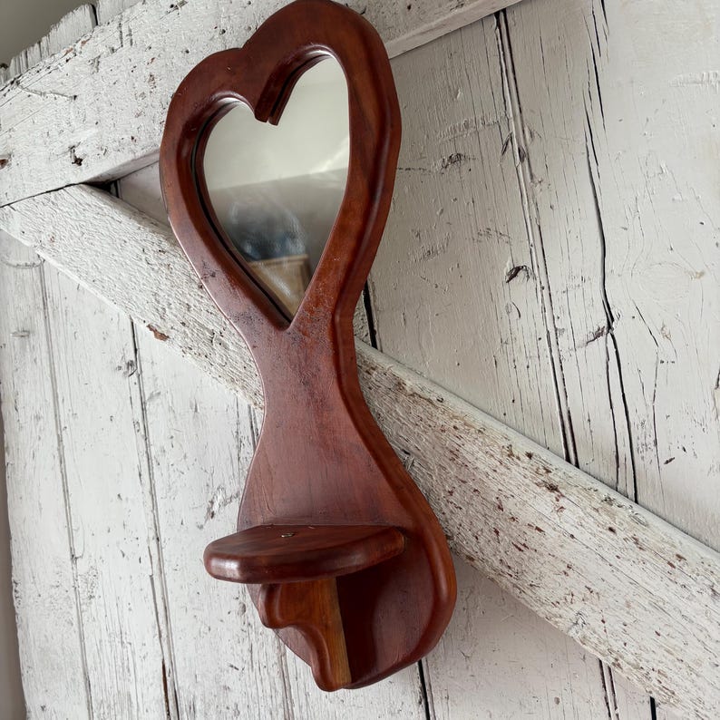 Heart Mirror With Shelf Wood Handmade Vintage - Etsy