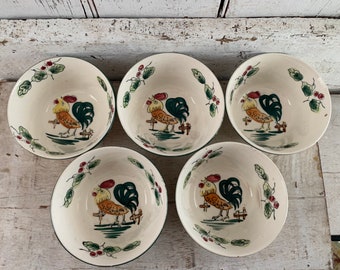 Rooster Serving bowls ceramic vintage five small dishes made In Japan